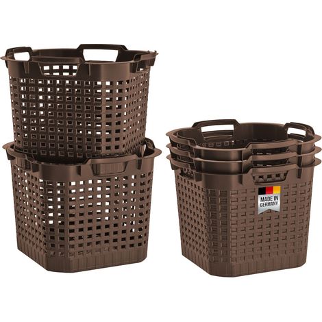 5x Erntekorb Kartoffelkorb Gartenkorb lebensmittelecht, 25L Laubkorb Obstkorb 40x40cm Drehstapelkorb - Kunststoffkorb stapelbar, braun, extrem robust (1/5)