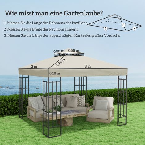 Toit de remplacement kiosque 3x3m blanc crème étanche double couverture,tissu Oxford 370g/m²,housse de rechange pour jardin.