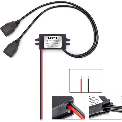 Convertisseur de puissance pour voiture 12 V vers 5 V 3 A, module abaisseur CC-CC automobile à port USB unique, câble abaisseur, chargeur de téléphone portable (1/5)