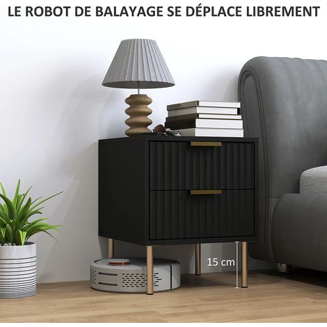 Table de chevet, table de chevet avec rainure, équipée de 2 tiroirs et pieds en acier, noir. (1/5)