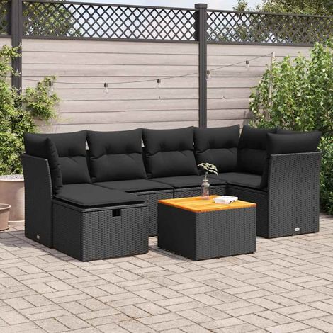 vidaXL Salon de jardin 7 pcs avec coussins noir résine tressée (1/5)