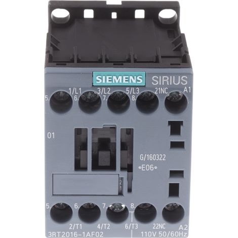 Contacteur Siemens série 3RT2, 3 pôles , 3NO, 9 A, 110 V c.a., 4 kW ( Prix pour 1 )