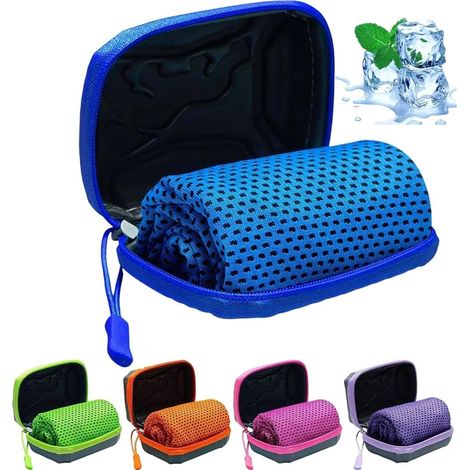 Serviettes rafraîchissantes 30x80cm, avec boîte EVA, microfibre, sport/fitness/voyage (B). (1/4)