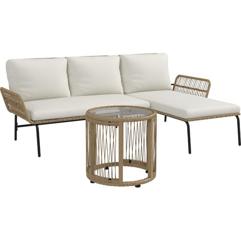 Set mobili da giardino in rattan crema con lettino, divano 2 posti e tavolino (1/5)