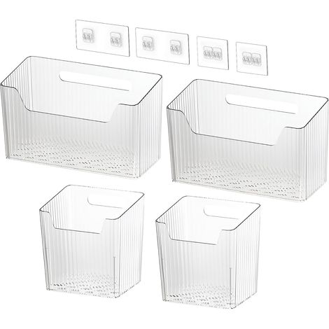 4 Pcs Transparent Self Adhesive Wall Storage Boxes  Storage Box for Small Objects, Kitchen Cupboard Organizer, Kitchen Cupboard Storage, Refrigerator (1/5)