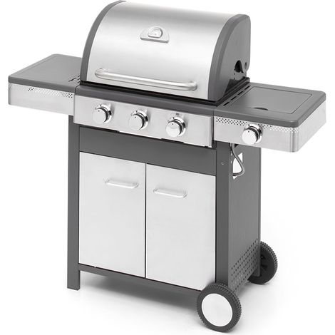 Barbacoa 4 quemadores de acero inoxidable y estufa lateral de gas GLP Dimensiones: 58 x l 133 x h 115,5 cm Hecho en Italia (1/2)