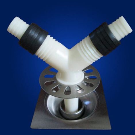 Ablaufanschluss, Ablaufschlauchbogen, 40/50-Anschluss, Waschmaschinen-Ablaufschlauchanschluss, PVC-T-Stück. (1/5)