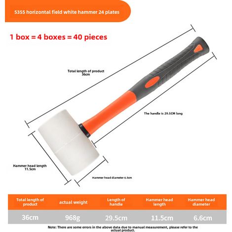 Irovami Marteau en cuir, marteau élastique en caoutchouc, manche en plastique, marteau en caoutchouc blanc, marteau en cuir, marteau pour la pose de carrelage, outils de décoration (24 onces) (1/5)