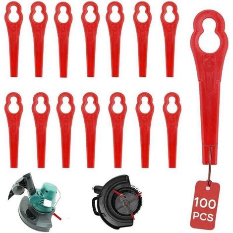 Lame pour Coupe Bordure Einhell, RosyFate Lot de 100 Lame Tondeuse, Lame Plastique Coupe Bordure, Lame Tondeuse à Gazon Femeo (1/5)