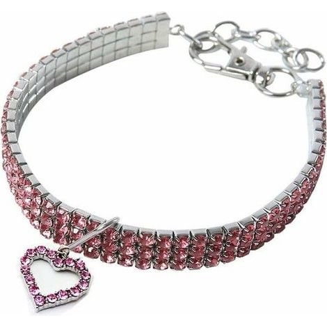 Collier pour animal de compagnie, collier élastique avec strass fantaisie pour chats et petits chiens (L : 30 cm, rose) (1/5)