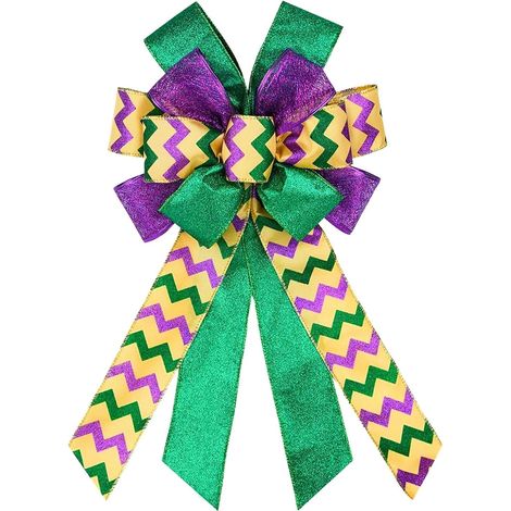 Couronne Mardi Gras, Noeud, Violet, Vert, Scintillant, Decor, Fete, Porte, Guirlande, Celebration (1/2)