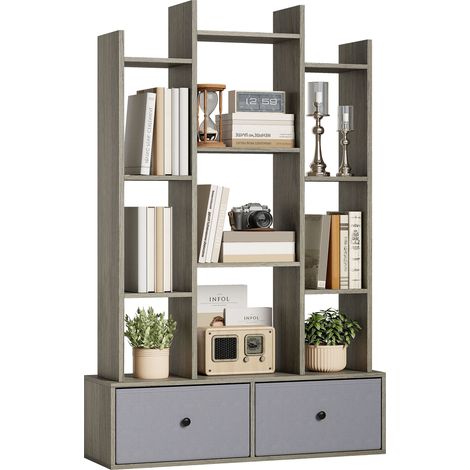 Graphite Wood Effect 12-Shelf Storage Unit with Drawers for Organized Home and Office Solutions