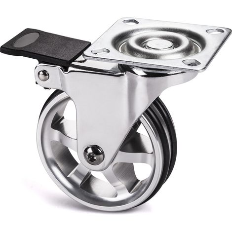 Design Möbelrolle BOBBY Ø 75 mm Aluminiumrad mit Bremse Tragkraft bis 50 Kg (1/3)