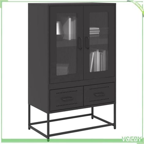 Buffet haut - Noir - Acier laminé à froid - 68x39x111,5 cm - 2 portes et 2 tiroirs (1/5)