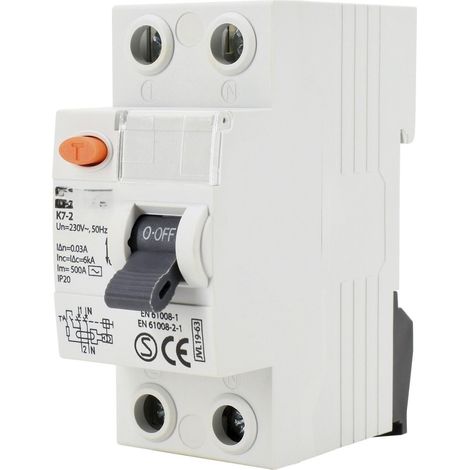 Interrupteur différentiel AC 2 pôles 16 A 30 mA - Protection contre les surcharges et les courts-circuits, idéal pour les installations électriques résidentielles.