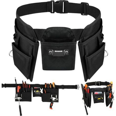 Ceinture porte-outils robuste pour hommes et femmes, avec 19 poches, sac de rangement ajustable et amovible pour électriciens, charpentiers et ouvriers du bâtiment. (1/5)