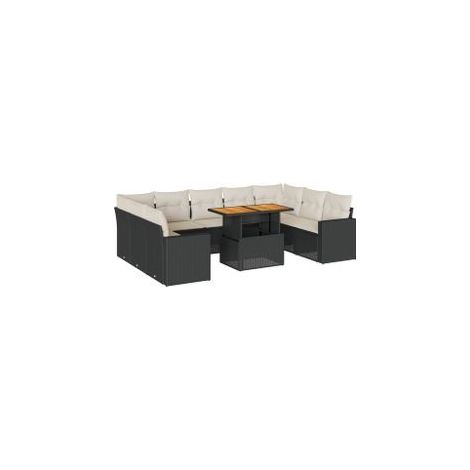 Salon de jardin 10 pcs avec coussins noir résine tressée (1/5)