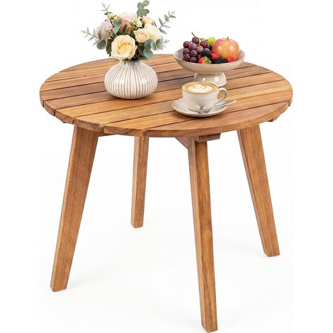 Table d'Appoint Extérieure en Bois d'Acacia,avec Plateau à Lattes Structure Stable en Forme de X, 43 x 75 cm, Naturel (1/5)