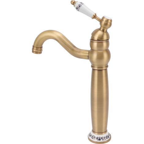 Robinet de salle de bain antique en laiton de style européen, mitigeur pour lavabo avec eau chaude et froide.