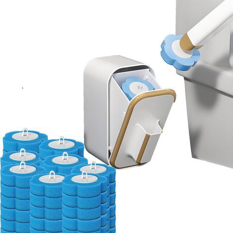Brosse WC jetable avec 48 têtes de recharge et support – Comprend un panier de rangement et une brosse WC, une brosse WC murale et un kit de nettoyage pour salle de bain (1 brosse + 48 recharges) (1/4)