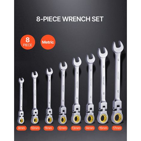 Jeu de Clés à Cliquet à Tête Flexible 8PCs, Clés à Cliquet Métrique 8-17 mm, Ensemble de Clés en Acier Cr-V, avec Pochette Enroulab… (1/5)