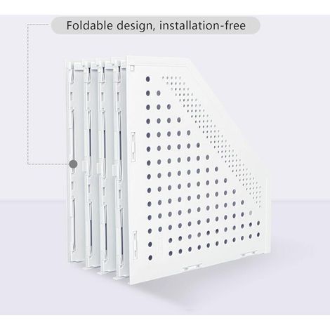 Porte-revues pliable à 4 compartiments, boîte de rangement ajustable, organiseur de bureau, serre-livres, porte-documents, support, classeur, magazines, module de rangement pour livres, classeur (blan