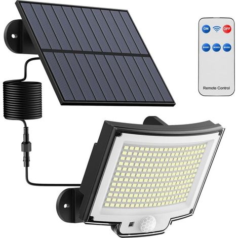 Lampe Solaire Extérieur avec Détecteur de Mouvement [228LED/3 Modes] Lumière Solaire Extérieure avec Télécommande, Étanchéité IP65 LED Solaire Extérieur Jardin avec Câble de 5 Meters [1 Paquet ]