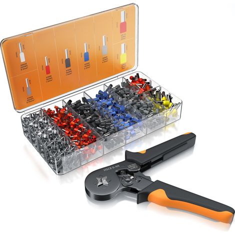 Brandson Crimpzange inkl. 1200 Aderendhülsen- Set - Profi Isolierhülsen Sortiment - Aderendhülsenzange - 0,25 mm2-10mm2 (1/5)