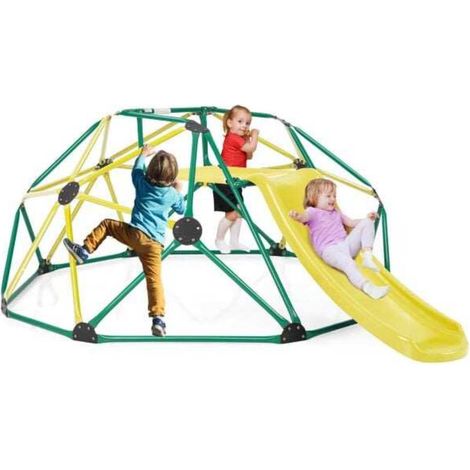Au jardin en plein air, stimulez la motricité : dôme d'escalade avec toboggan enfant, plateforme résistante et cadre acier (1/5)