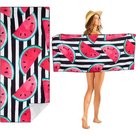 Serviette de plage surdimensionnée en microfibre fine et légère pour adulte – 180 x 81 cm – Serviette de plage en microfibre à séchage rapide pour plage, piscine, camping (pastèque) (1/5)