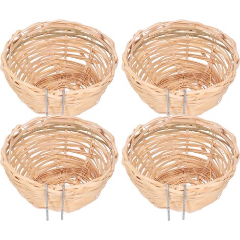 Casita para loros y canarios [casita para pájaros] hecha de bambú natural tejido a mano con ganchos, 4 piezas (10,5 x 5,5 cm) para decoración de criaderos.