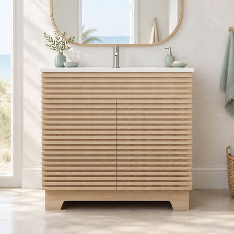 Mobile bagno da terra con lavabo integrato 91 x 46 x 80 cm, 2 ante, naturale DESVIAE (1/5)