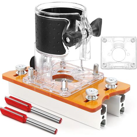 Holzfräser Werkzeug Schlitzhalterung Set HolzfräSer Basis Locator Set 2 in 1 Schlitz basis und Befestigungs Halterung für 64/65 mm Trimmer Mit Skala FräSe Grundplatte, EinhandfräSe Grundplatte (1/5)