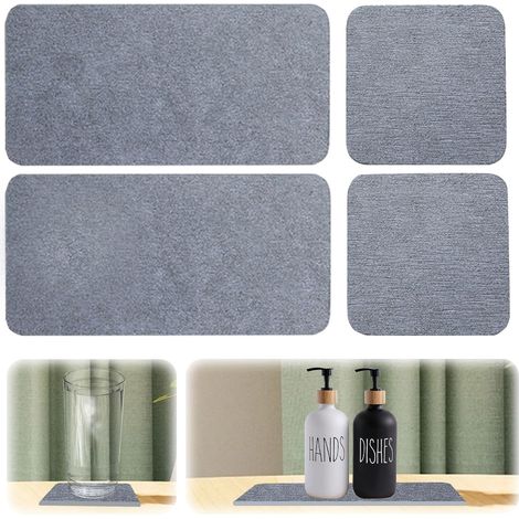 Set mit 4 saugfähigen Spülbeckensteinen, wasserabsorbierender Diatomit-Unterlage, saugfähigem Badezimmertablett für Seife, Tassen und Kosmetikflaschen (1/5)