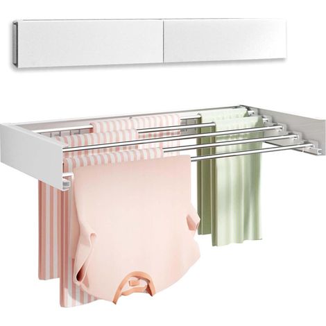 Séchoir peinture murale pliable gain de place – Étendoir à linge robuste 80CM, 5 barres, installation peinture muralee, usage intérieur/extensionérieur, porte-serviettes rétractable – Blanc 80CM 5 bar