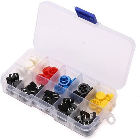 Packung mit 25 taktilen Drucktastern mit den Maßen 12 x 12 x 7,3 mm und runden Mikroschalterkappen für elektronische DIY-Produkte (1/5)