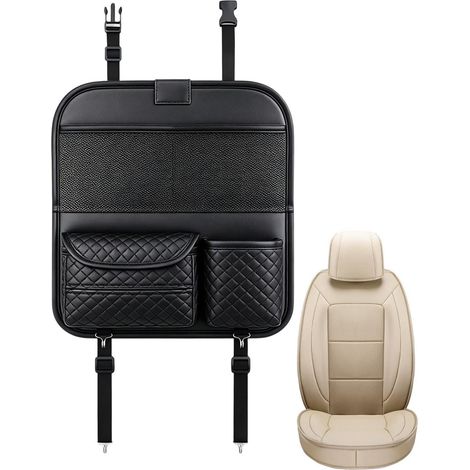 Organisateur de siège arrière auto Multiples Poches Anti-Déversement  Organiseur Siège Arrière Avec Support Tablette pour bouteille lingette snack boisson vacances (1/5)