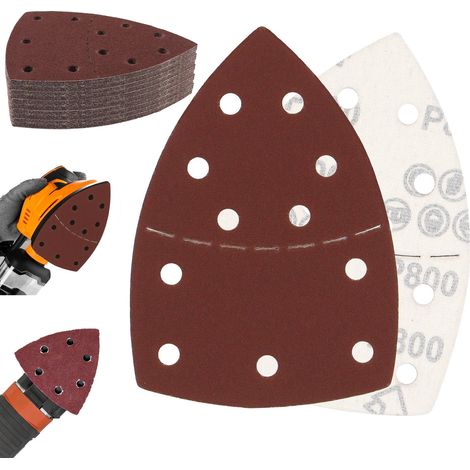 50 Pièces Triangles de Ponçage, 11 Trous Feuilles Abrasives, Papier de Verre (Grain 40 60 80 120 180 240 320 400 600 800), Papier Abrasif pour Ponceuse Triangulaire (1/5)