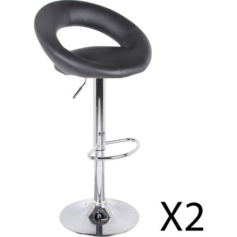 Set von 2 höhenverstellbaren Barhockern 77-97 cm – Sitz aus schwarzem PU-Kunstleder, graues Metallgestell, Durchmesser 40 cm