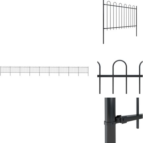 Gartenzaun mit Bügel-Design Stahl 15,3 x 1,2 m Schwarz - Gartenzaun - Stahlezaunt - Metallzaun - Zaun Schwarz - Zaunstäbe (1/5)