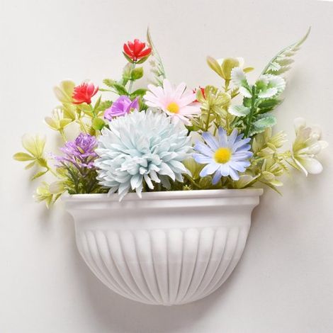 Deux jardinières semi-circulaires à fixer au mur - jardinières suspendues blanches, adaptées aux petites plantes et aux herbes aromatiques, décoration peu encombrante pour l'intérieur et l'extérieur. (1/2)
