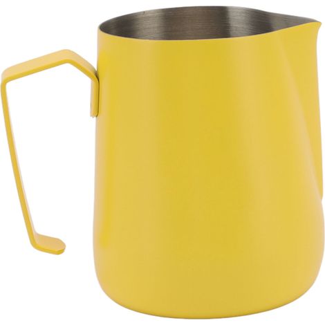 Pichet mousseur à lait 450 ml en acier inoxydable 304, jaune, idéal pour les cafés et la maison. (1/5)