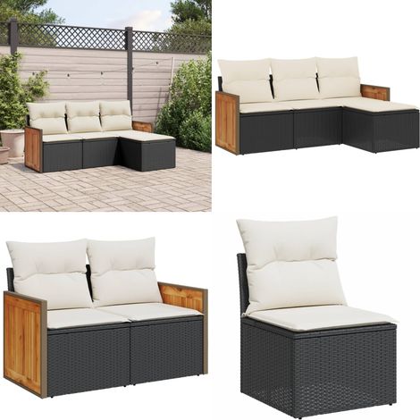 4-tlg. Garten-Sofagarnitur mit Kissen Schwarz Poly Rattan - Gartengeset - Gartenmöbelset - Rattan Möbel - Lounge Set - Gartenlounge - Home & Living (1/5)