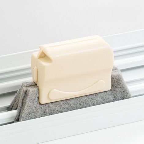 Brosse de nettoyage pour rebord de fenêtre (beige), outil de nettoyage de cuisine écologique, mini brosse en plastique pour usage domestique. (1/5)