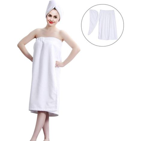 Femme Serviette de Bain Peignoir de Douche Serviette à Cheveux en Coton Séchage Rapide pour Prendre Le Bain et Sauna 150 90 cm (Blanc) (1/5)
