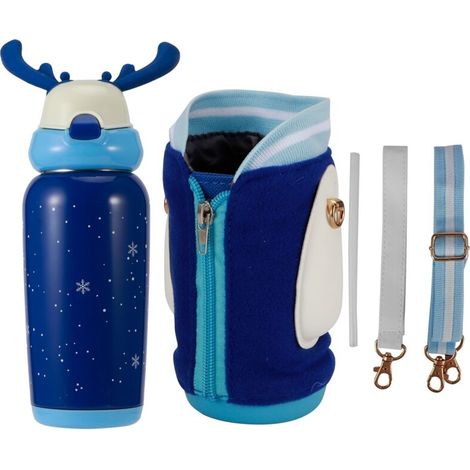 Gourde Isotherme Enfants 500ml avec Paille, Portable et Mignonne en Acier Inoxydable Bleu (1/5)