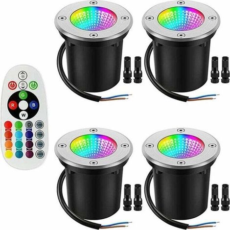 Lampes encastrées RGB, lampes encastrées extérieures 12-24V, avec borniers, lampes paysagères LED basse tension étanches IP67 à changement de couleur 6W, paquet de 4 (1/5)