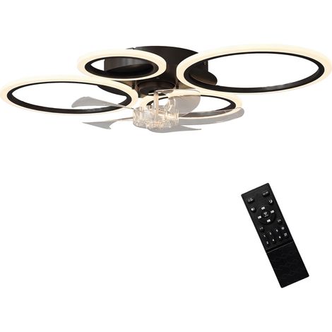 Schwarzer 77-cm-Deckenventilator mit LED-Beleuchtung und Fernbedienung, 6 Geschwindigkeitsstufen