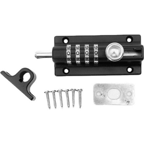 royaluxe -Loquet de Verrouillage à Combinaison Verrou à Combinaison à 4 Chiffres Verrou de Porte à Code Mécanique Serrure Sans Clé Glissière Verrou de Porte Inviolable pour Armoire Jardin, (1/5)