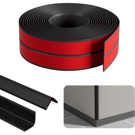 Rodapiés de pared autoadhesivos, 2 cm x 2 cm x 4 m, tira autoadhesiva, PVC, protección de bordes autoadhesiva, rodapiés de esquina flexibles autoadhesivos para puertas, ventanas, paredes (1/5)